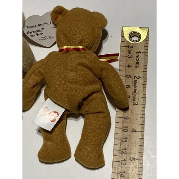 Miniature Teddy Bear, Jointed, Light Brown And Ty Beanie Germanic The Bear - Picture 8 of 9